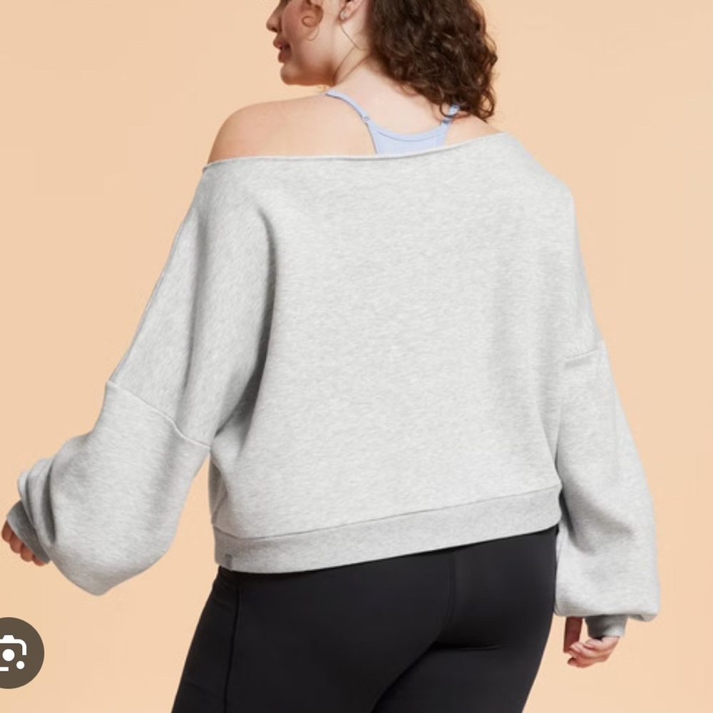 NWT Blogilates Women's Dance Studio Off the Shoulder Sweatshirt Gray Size M